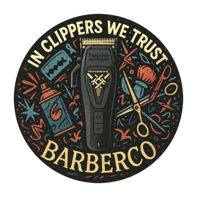 Barber samolepka BARBERCO In clippers we trust